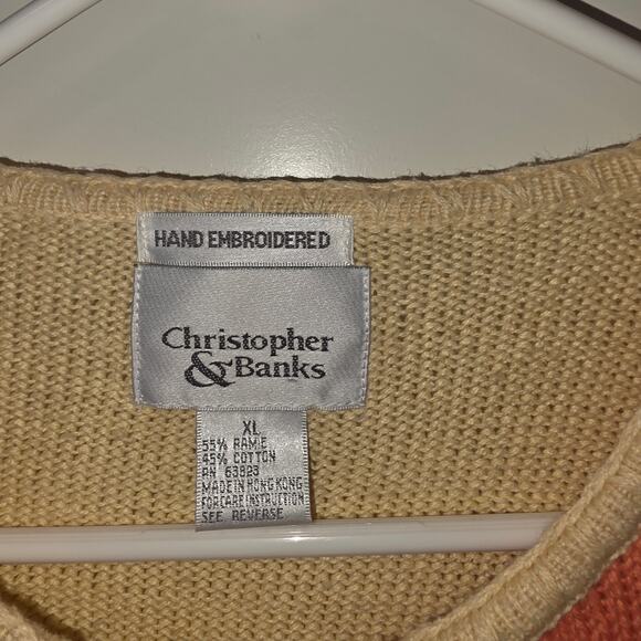 Vintage Christopher & Banks Womens Embroidered Golf Cardigan Sweater XL Yellow - Picture 4 of 4